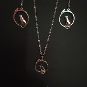 Cat and Mouse Necklace and Earrings Set